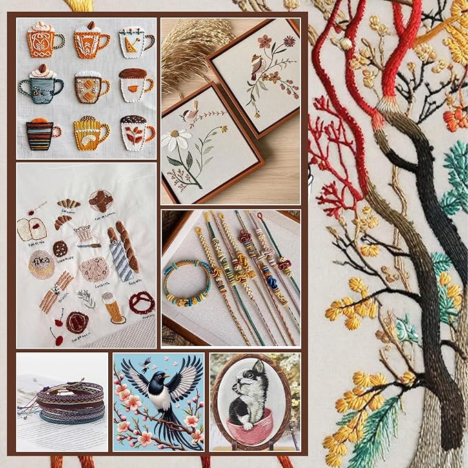 25 Skeins Embroidery Thread, Brown Series Cotton Embroidery Floss, Cross Stitch Threads Embroidery Thread Floss Bracelet String Including Floss Bobbins for DIY Bracelet Making Craft