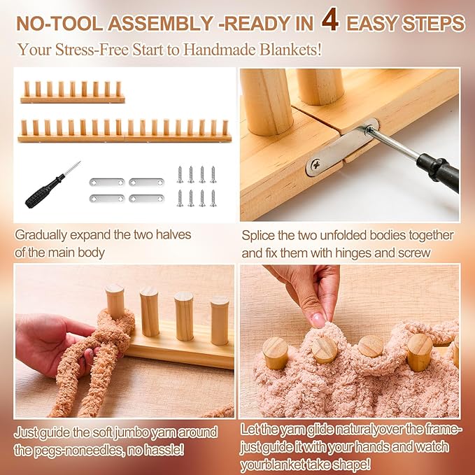 Novabright 46'' Chunky Knitting Loom Extra Large Knitting Loom for Blanket Making Adjustable Size Chunky Knit Foldable Portable Hand Weaving Kit for Beginner Yarn Craft Home Decor