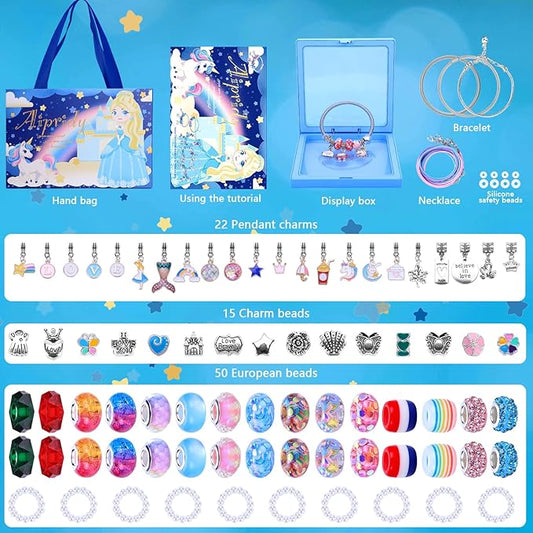 aipridy charm bracelet making kit,unicorn mermaid crafts gifts set can inspires imagination and creativity,jewelry making kit perfect gifts for girls 5-12 years old (104 pieces)