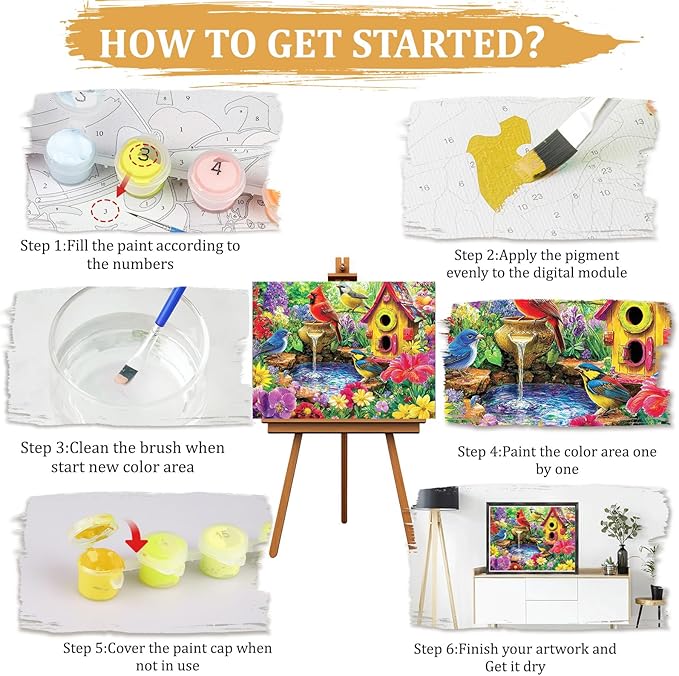 MAXBYE Colorful Birds Paint By Numbers Kits for Adults Beginner, Garden Birds Adult Paint By Number On Canvas, Easy Oil Painting Kits for Home Wall Decor Gift 16x20 Inch