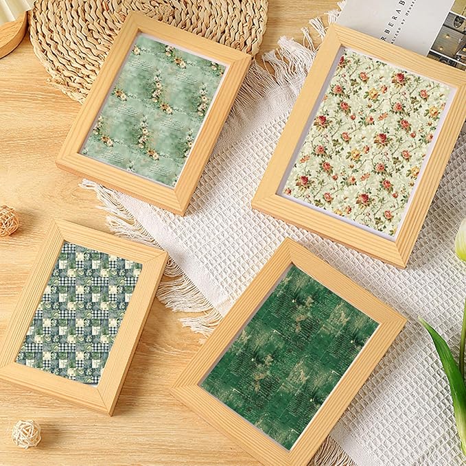 12x12 Scrapbook Paper, 24 Sheets/24 Designs Vintage Green Scrapbook Paper Set, Double-Sided Garden Pattern Floral Decorative Craft Paper For DIY Card Making Photo Album Journal Decor