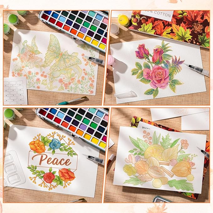 30 Sheets Watercolor Coloring Book, A5 (8.3 x 5.8) Watercolor Workbook, 140 lb/300 GSM Flower Water Color Book for Adults, Creative Art Craft Gift for Beginners