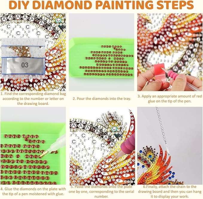 MEIYUDA Dreamcatcher Diamond Art Hanging Kits for Adult, Firebird Diamond Painting Hanging Kits Ornaments, DIY Phoenix Special Shaped Rhinestone Window Pendants kit for Home Garden Wall Decor Gift
