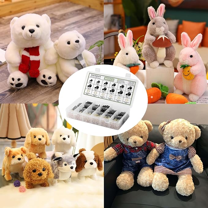 MAOQIAN 960PCS Safety Eyes for Amigurumi, 5-14mm, 7 Sizes Safety Eyes with Washers for Crocheting, DIY Crafts, Stuffed Animals
