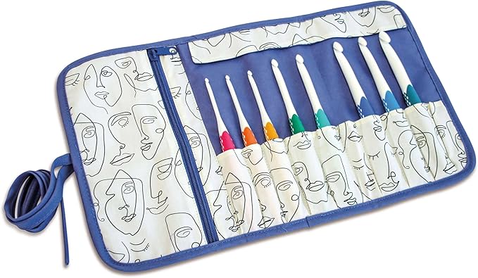 Prym Needle & Crochet Hook Roll-Up Storage Case, Artistic Faces