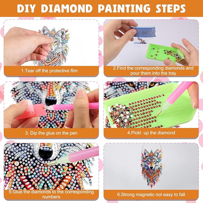 NAIMOER DIY Hanging Diamond Art Kits for Adults, Wolf Diamond Painting Kits, Special Shaped Rhinestone, Acrylic 5D Gem Art Craft Window Pendants Home Garden Wall Hanging Ornament Kits