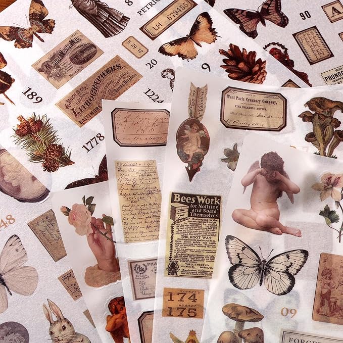 Vintage Ephemera Sticker 24 Sheets 480 precut washi Stickers Paper Journal Stickers for Adults Junk Journal Sticker Book Scrapbooking Supplies