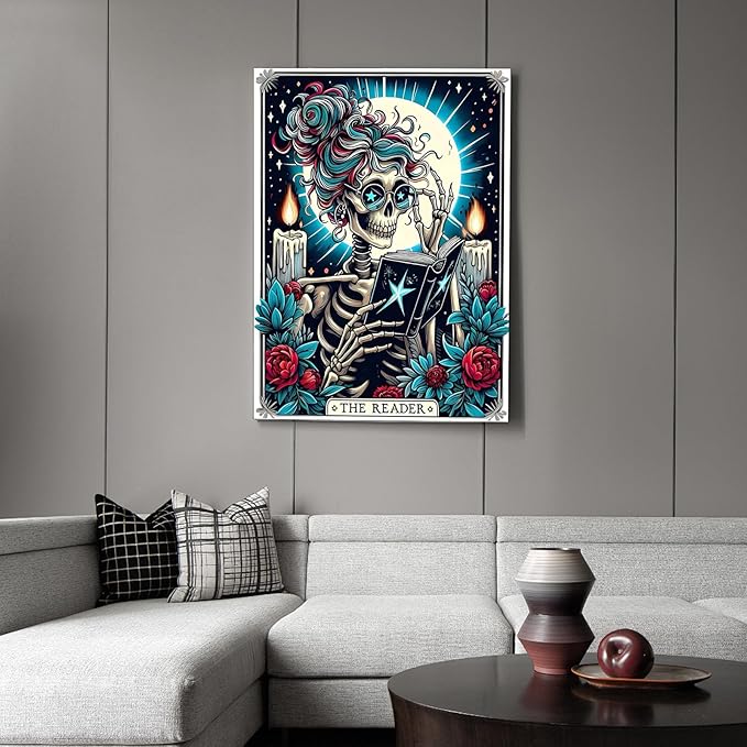 Skull Diamond Art Kits for Adults, Reader Diamond Painting Kit for Adults Beginners, 5D DIY Diamond Painting with Round Gem Art Kits for Home Wall Decor 12x16 Inch