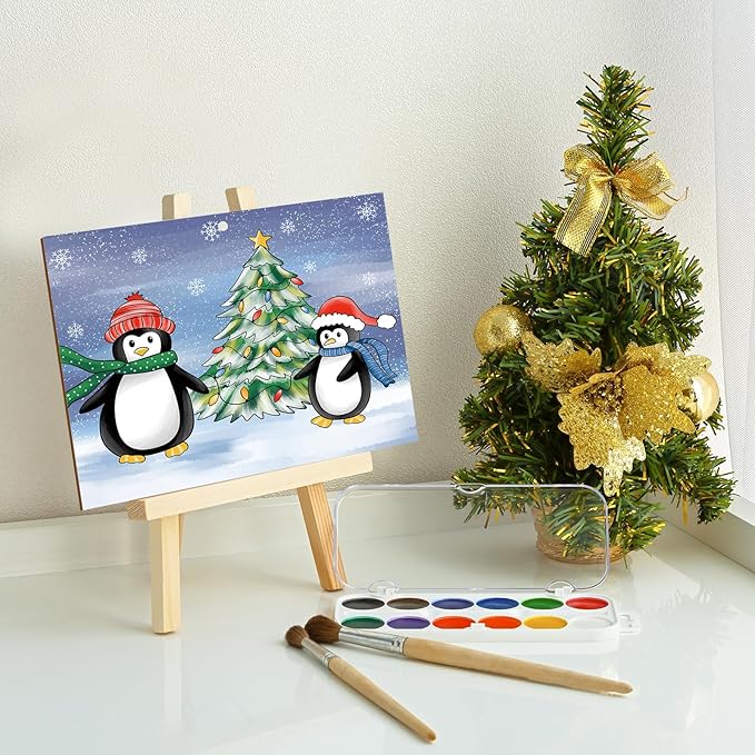 COCHIE 10 Pieces Large Christmas Unfinished Wood Crafts to Paint for Adults, Bulk Winter Predrilled Wooden Ornaments for Painting, Peppermint Candy House Paintable Wood Slices Craft Supplies