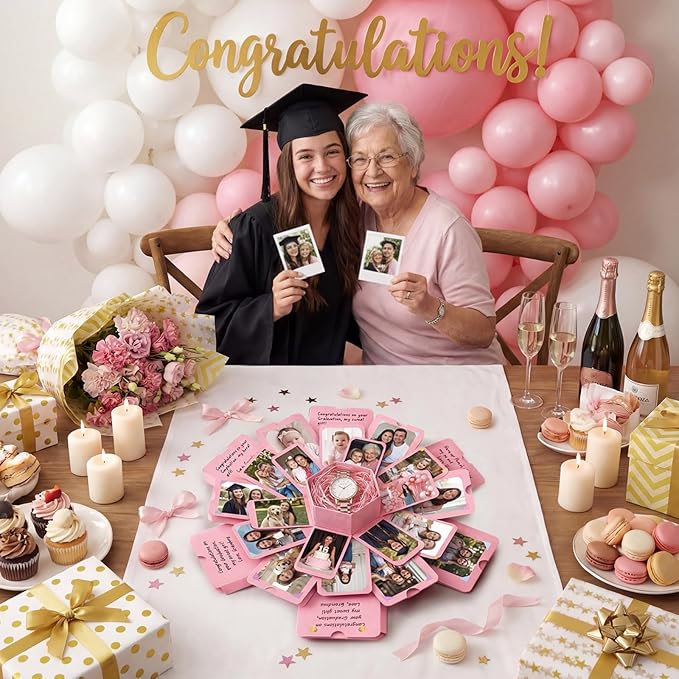 Koogel Explosion Gift Box, Surprise Picture Love Box Pink Exploding Photo Album with DIY Scrapbooking Accessories for Birthday Wedding