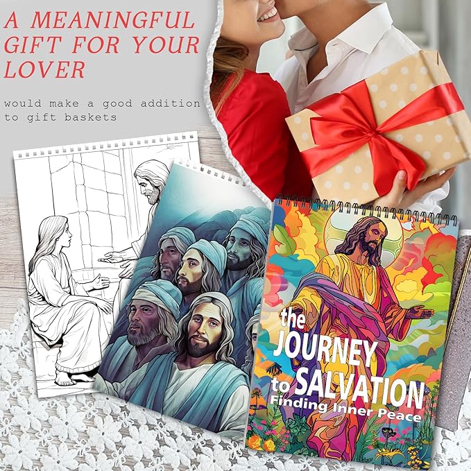 Jesus Coloring Book, Chiristian Coloring Book for Women and Men, Spiral Bound Page One Sided Design, Chiristian Gifts to Relax, Anxiety and Depression 24 Colorful Coloring Pages of Jesus Christ