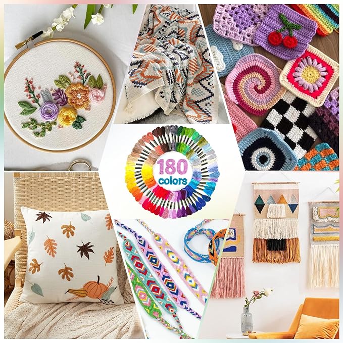 LOVIMAG Embroidery Thread Floss 180p Colors Skeins Friendship Bracelet String Making Bracelets Cross Stitch Kit Supplies Thin Yarn Sewing Patterns Strings Cotton Crochet Braces Wrap Rainbow Crafts