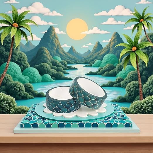 2pcs Green Washi Tape Decorative Masking Adhesive Tape,Oriental Aesthetics Mermaid Fish Scale Tape for DIY Crafts Gift Wrapping Planners Arts and Crafts Tape Adhesives,Arts and Crafts Tape,Adhesives