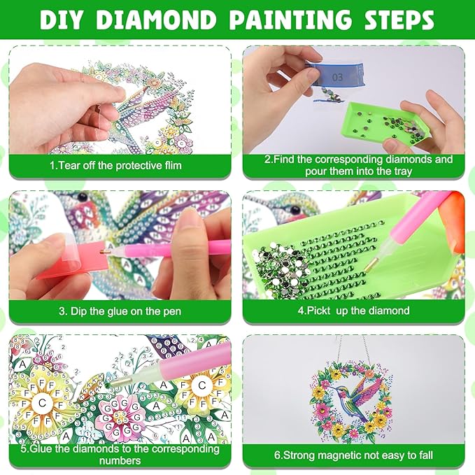 NAIMOER Diamond Art Hanging Kits for Adults Hummingbird Flower 5D Special Shaped Rhinestone, DIY Acrylic Diamond Art Painting Window Pendants Home Garden Wall Hanging Ornament Kits, Double Sided