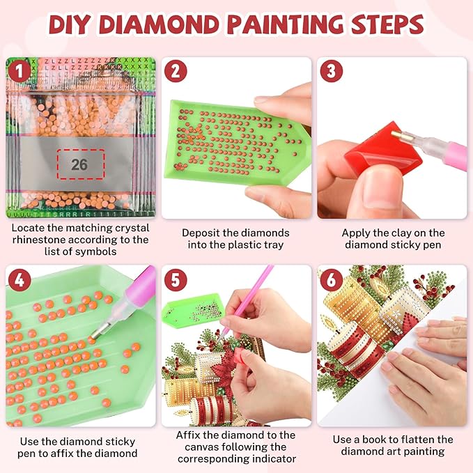 Bowetile Christmas Diamond Art Hanging Kits for Adults, Candle Diamond Art Suncatchers, 5D Special Shape Diamond Painting Pendant Window Ornament Christmas Gifts for Home Door Wall Decor