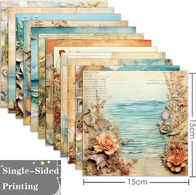 YASMEN Beach Pattern Scrapbook Paper Pad, 6x6 Single-Sided Cardstock Paper Pads for Card Making, Journals, Planner, DIY Envelopes, Greeting Cards, Decorative Art Craft -24 Sheets
