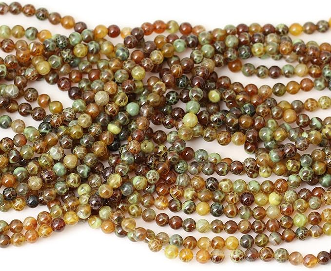 60PCS 6mm Antique Style Dragon Vein Agate Gemstone Round Loose Beads for Jewelry Making