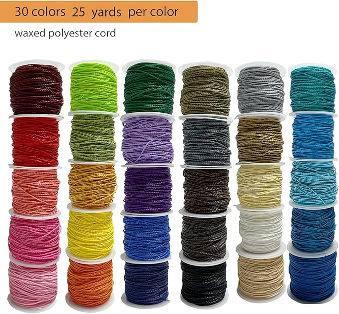 685m 30 Colors 1mm Waxed Polyester Cord Bracelet Cord Wax Coated String for Bracelets Waxed Thread for Jewelry Making Waxed String for Bracelet Making 10m for Each Color