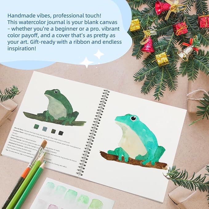 Teswarha Watercolor Workbook Using Thick Real Cotton Watercolor Paper for Adults Teens Spiral Bound 300GSM Art Paper 12 Sheets Animals 8.2 x 9.8in