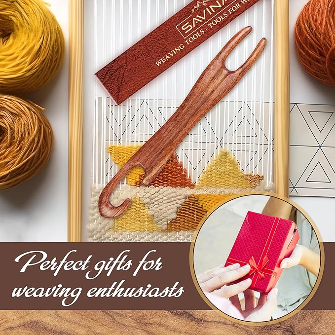 Savina 11.8in Wooden Weaving Shuttle - Handcrafted Loom Sticks for Weaving, Handmade DIY Weaving & Crafts, Ideal Accessories for Sweaters, Scarves, Tapestries. (1Pcs)