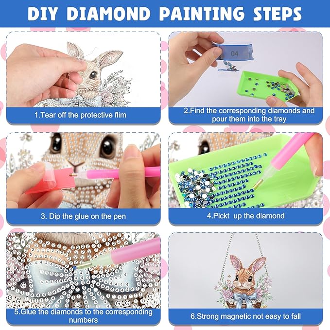 NAIMOER Diamond Art Hanging Kits for Adults Rabbit Easter 5D Special Shaped Rhinestone, DIY Acrylic Diamond Art Painting Window Pendants Home Garden Wall Hanging Ornament Kits, Double Sided