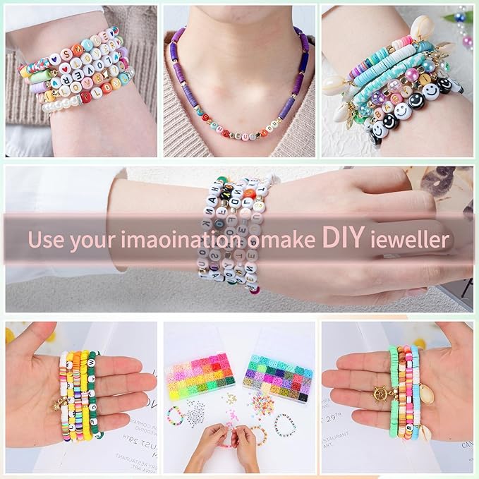 sjzwsd 6-box friendship bracelet making kit - 16,000pcs clay, seed & glass beads collection, letter beads, charms