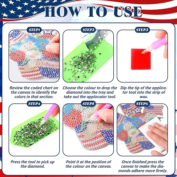 Yousoontic 3 Pcs 4th of July Diamond Art Kit 5d Patriotic Hanging Sign Memorial Day Diamond Painting Acrylic American Flag Ornament Independence 250th Anniversary Welcome Sign for Home Wall Door