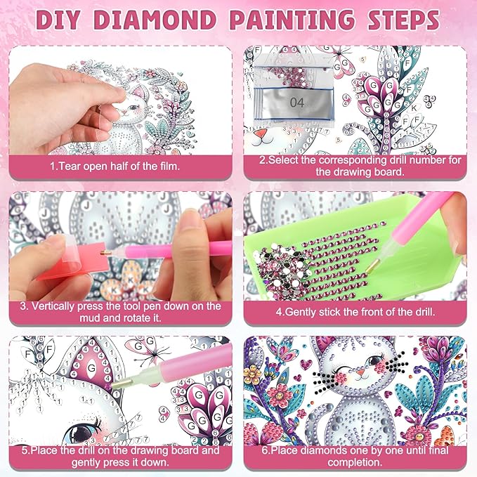 DOMROM Cat Diamond Art Hanging Kits for Adults Beginners, Special Shaped Crystal Diamond Painting Cat Pendant, DIY Diamond Art Suncatchers Animal for Home Garden Wall Decor Gift