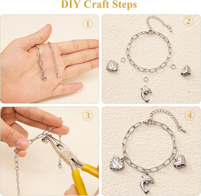 KYUNHOO 10pcs Silver Chain Bracelets Kit Stainless Steel Jewelry Link with Lobster Clasps 6.3 inches Paperclip Chain with Extender for Women Men DIY Bracelet Making Supply Findings