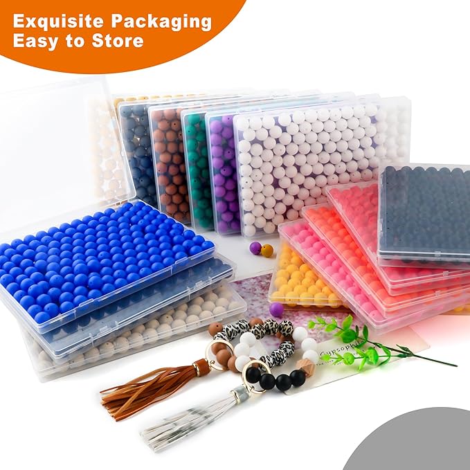 150Pcs 15mm Silicone Beads for Keychain Making Bracelet Necklace, Bulk Round Silicone Beads for Pens(Orange)