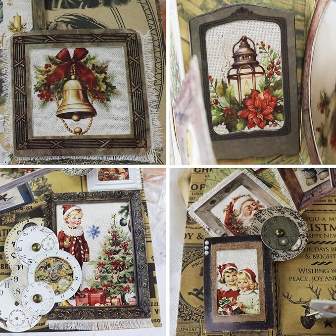 CATaireen Vintage Junk Journal Items Kit Pre Cut Paper Cards Cutout Cardstock Art Aesthetic Decor Hollow Out Craft Elements Small Embellishments Supplies for Adults Scrapbook Pack (Photo Frame Dark)