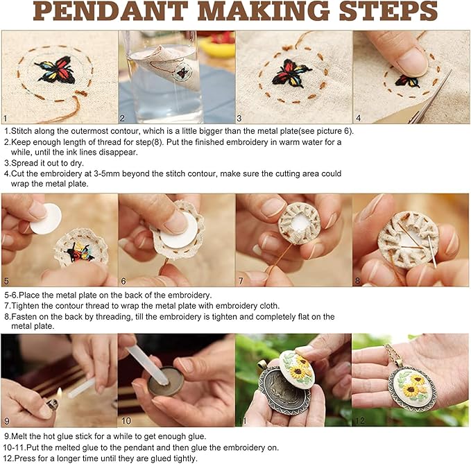 ZOCONE New 4 Packs Embroidery Necklace Kits, Embroidery Pendant Kit Mini Cross Stitch Kit with Hoop, Necklace, Pendant, Stamped Pattern Cloth, Instructions, etc., Embroidery Kits for Adults