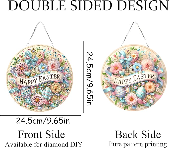 JJFox Diamond Art Hanging Kit for Adult,Special Shaped Rhinestone,Double Sided DIY Acrylic 5D Diamond Art Painting Window Pendants Home Garden Wall Hanging Kits Hanging Ornament (Happy Easter)