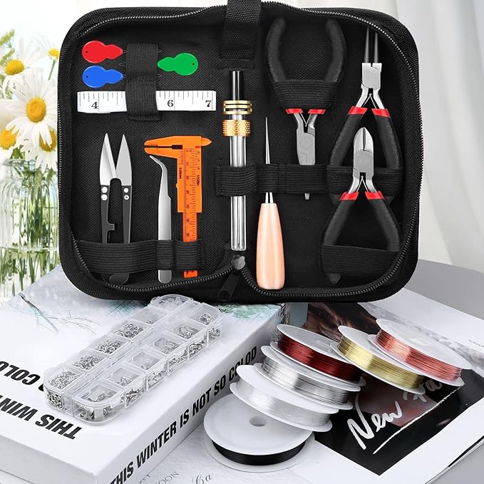 Thrilez Wire Wrapping for Jewelry Making, Repair and Beading Supplies Kit with Craft Ring Wire, Tools, Pliers and Jewelry Findings