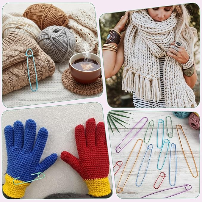 LXUEJIE 12 Pcs Knitting Stitch Holders, Aluminum Yarn Stitch Holder 6 Sizes Knitting Crochet Hook Colorful Crochet Stitchs Holders Practical Knittings Needle Holder for Quilting Sewing Knittings