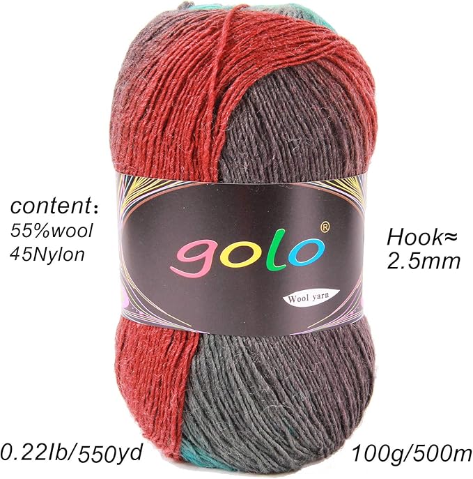 golo Wool Yarn for Knitting 550yd 0.22Ib Cachemire Multicolor Rainbow Yarn (Black-Blue)