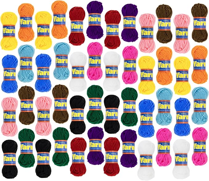 Hygloss Assorted Acrylic Yarn Set - 48 Mini Colorful Skeins for Crocheting & Knitting - Soft, Smooth 100% Acrylic - 4X 12-Packs, 24 Yard Per Skein, Total 1,152 Yds