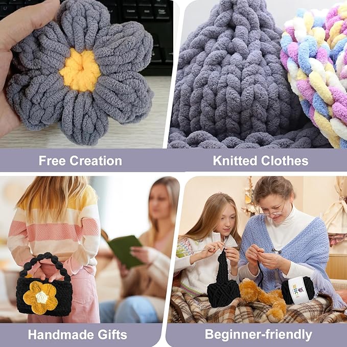 WSICSE Chenille Fluffy Yarn, Thick Chunky Blanket Yarn for Crocheting Plush Soft Yarn for Knitting Blanket DIY Easter Decor Gifts, 6 Pack 100g Each 3.5 oz 55 Yards(Brown Series)