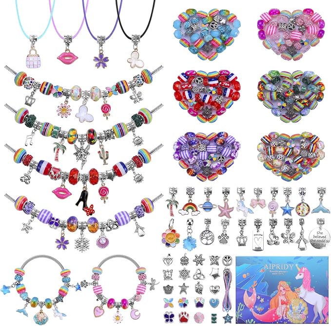 aipridy charm bracelet making kit,unicorn mermaid crafts gifts set can inspires imagination and creativity,jewelry making kit perfect gifts for girls 5-12 years old (125 pieces)