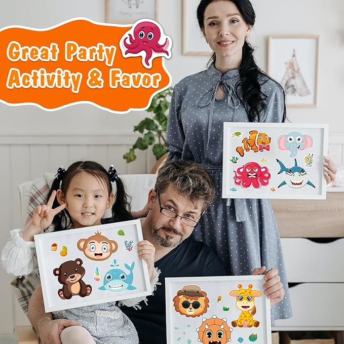 aowplc 48 sheets make-a-face animal stickers mix and match for kids party favors supplies activities crafts