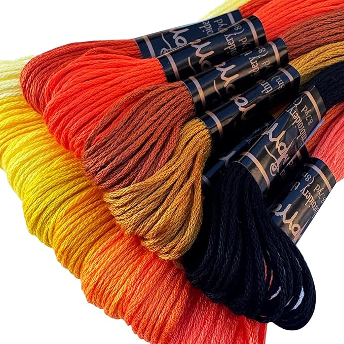 13 Skeins Embroidery Thread, 12 Colors Embroidery Floss Set, Cross-Stitch Threads for Hand Embroidery, String Art(Orange Yellow Series)