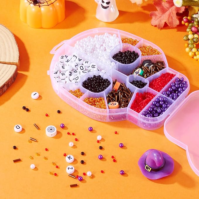 FASHEWELRY Mixed Tube Seed Bead for Bracelet Making Halloween Clay Heishi Bead Letter Beads Cute Spacer Beads for DIY Party Jewelry Making Gifts