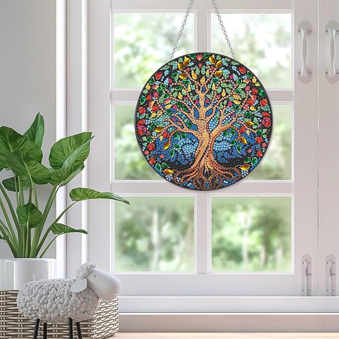 SKRYUIE Tree Hanging Diamond Art Kits for Adults Pendant Suncatcher, Special Shaped Crystal DIY Pearl Diamond Painting Kit, Gift for Mother Spring Summer Window Wreath Decor 7.64 x 7.64 Inch A16