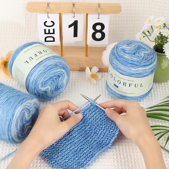 Aeelike Cake Yarn for Crocheting, 6 Skeins Gradient Yarn 100g (3.52 oz) 245m (267 Yards) # 3 Light Weight, Soft Ombré Yarns Fairyland Yarns Rainbow for Making Colorful Crafts, Fantasy Blue Gradient