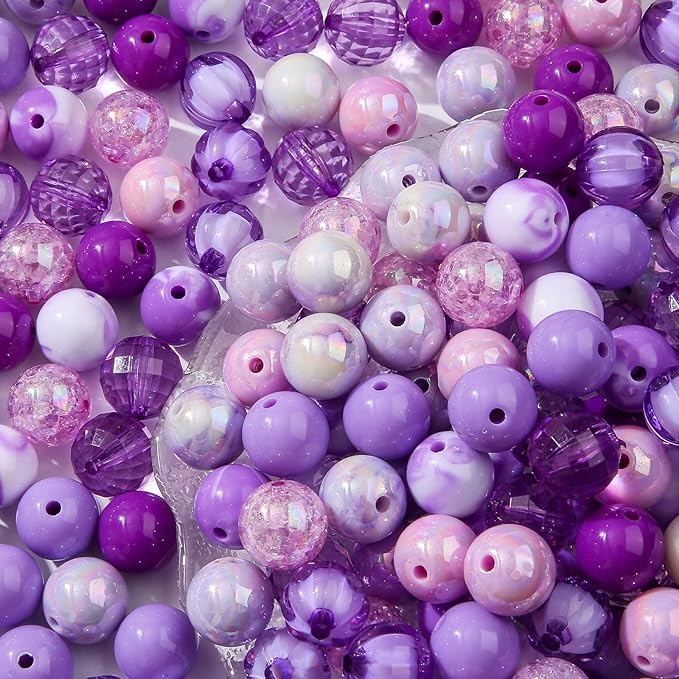16mm Acrylic Bead 100pcs Purple Focal Spacer Bead Chunk Bubblegum Beads for DIY Crafting Necklace Bracelet Jewelry Making Keychain (Purple)