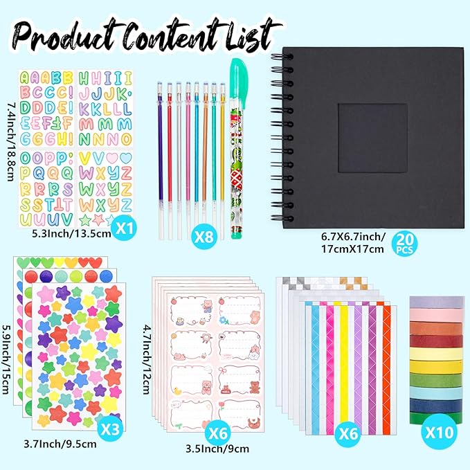 Kid Scrapbook Photo Album Hard Cover DIY Photo Album for Kids Instant Camera Print Paper with DIY Accessories (Black)
