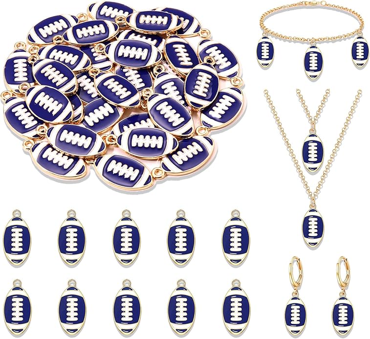 NVENF 30PCS Football Charms for Jewelry Making, Enamel Football Charms for Bracelet Necklace Earrings Making, Red Black White Blue Purple Orange Game Day Football Charm Bulk