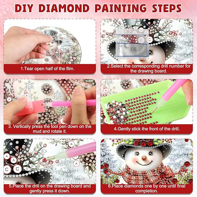 DOMROM Snowman Diamond Art Hanging Kits for Adults Beginners, Christmas Special Shaped Crystal Diamond Painting Snowman Pendant, DIY Diamond Art Suncatchers for Home Garden Wall Decor Gift