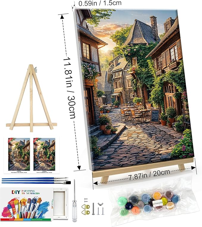 ATDMS Paint by Numbers Kit for Adults with Frame City Street Scene Paint by Number with Easel City View Adult Paint by Number Kits on Canvas Framed Paint by Numbers for Home Wall Decor 8x12 Inch
