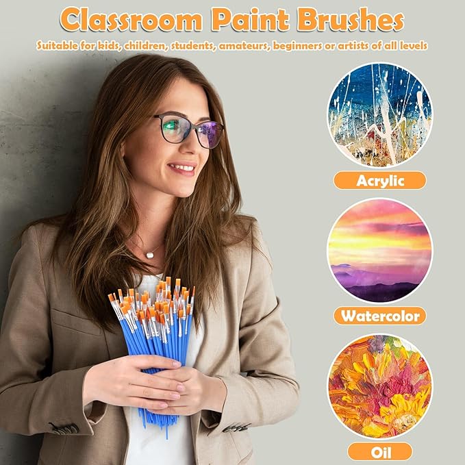 240 Pcs Small Paint Brush Bulk, Flat Fine Tip Artist Paint Brushes Set, Kids Classroom Acrylic Oil Watercolor Canvas Painting Crafts Paint Brushes for Body Face Nail Festival Parties